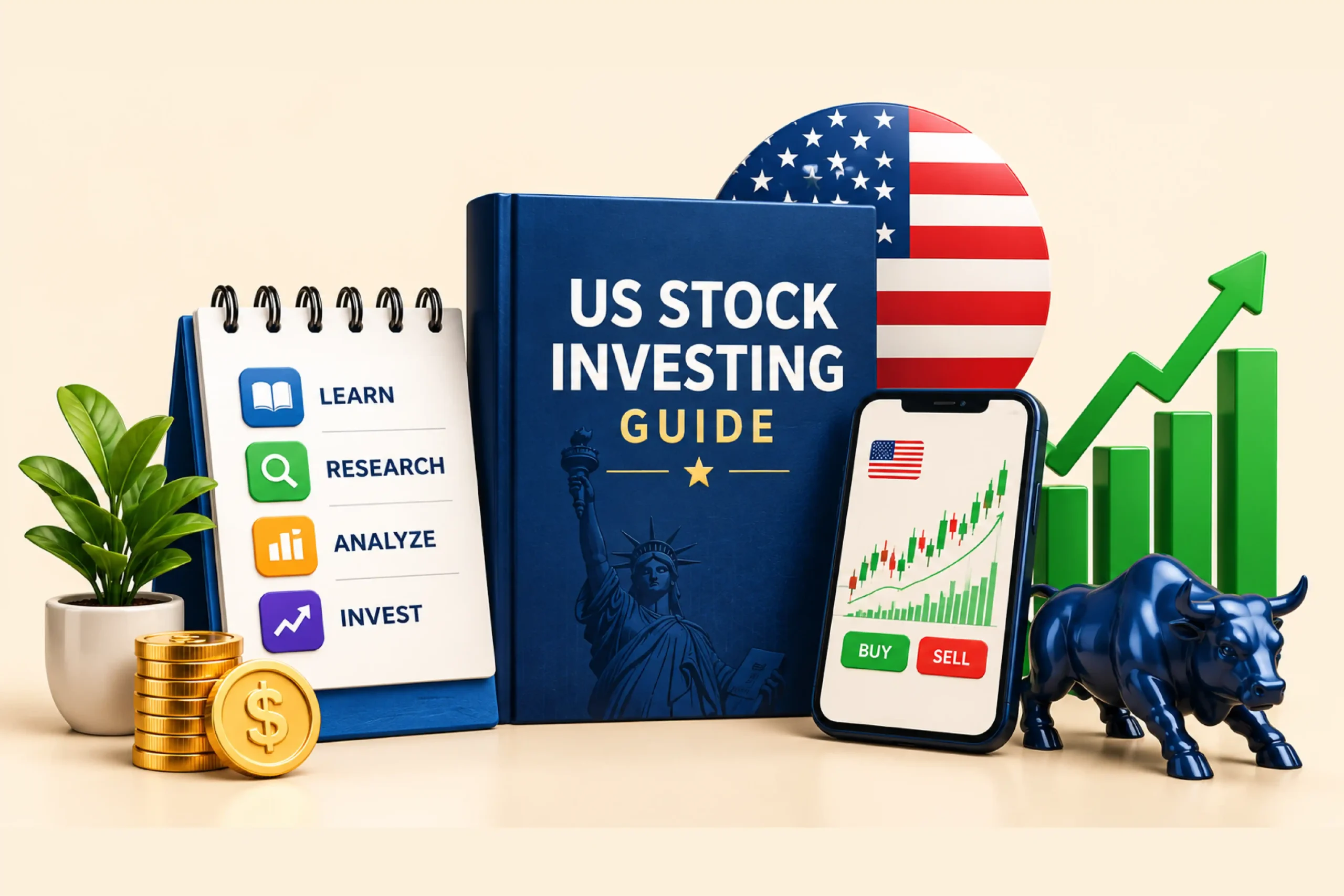 Nigerian investor learning how to invest in US stocks using a laptop and mobile trading app