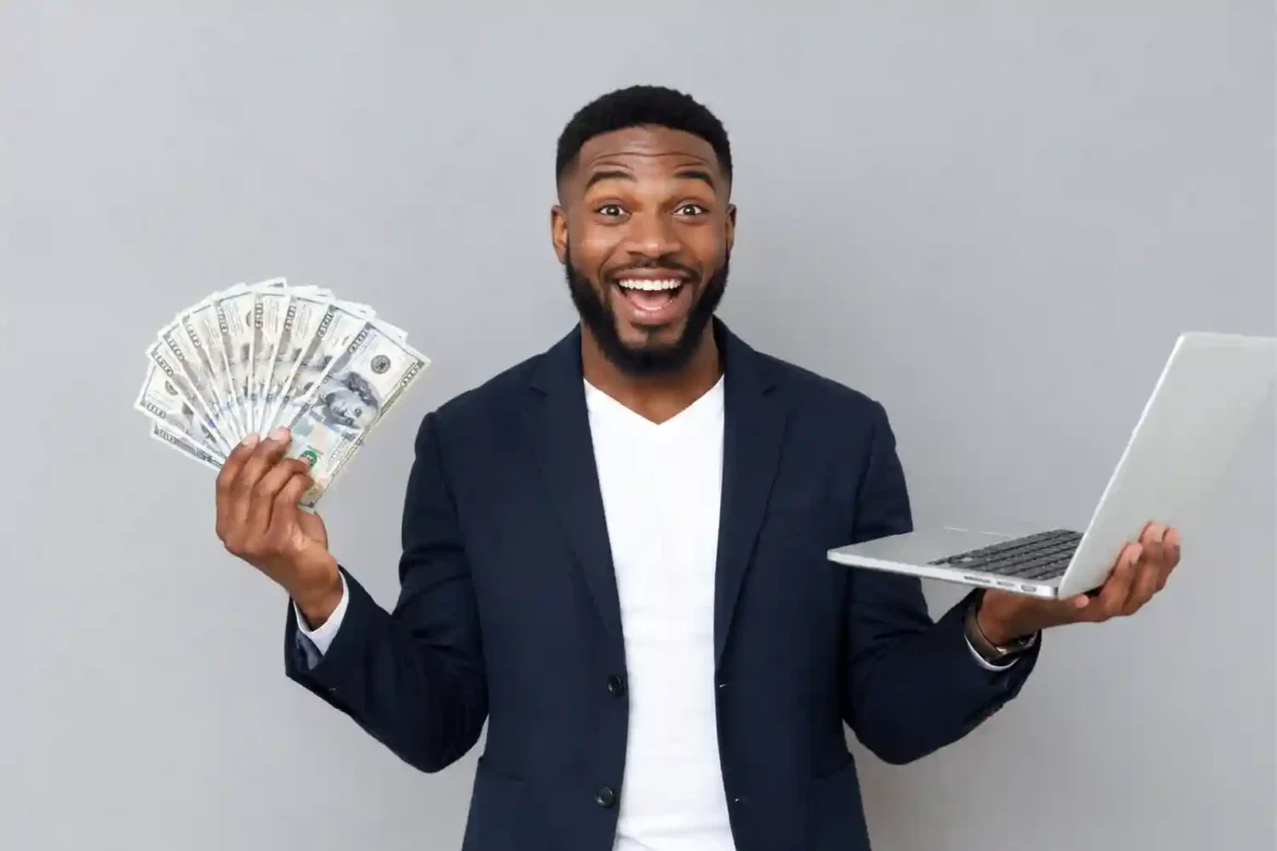 Freelancer using a laptop to earn dollars online from Nigeria