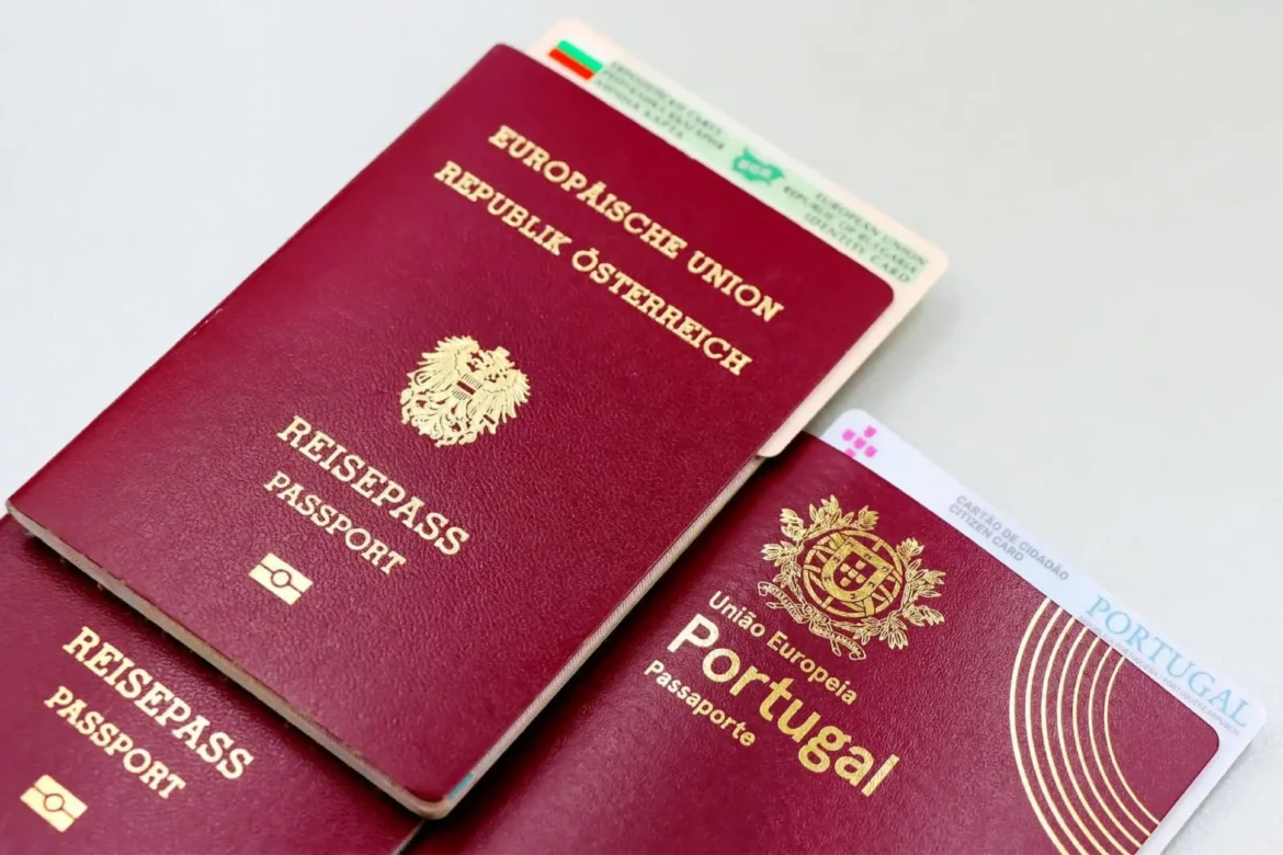 Passport and documents prepared for a Schengen visa from Nigeria